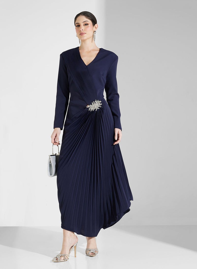 Threadz by Ajooni Pleated Navy Midi Dress - Image 4